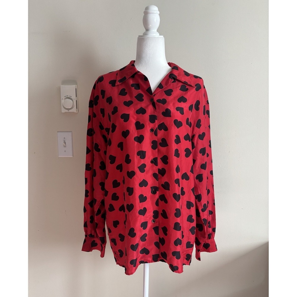 Vintage Y2K The Limited SILK Heart Blouse Womens Medium Valentines Day Red